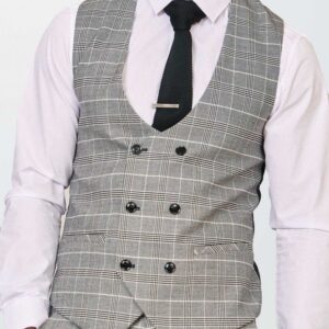 Marc Darcy Ross Grey Check Double Breasted Waistcoat