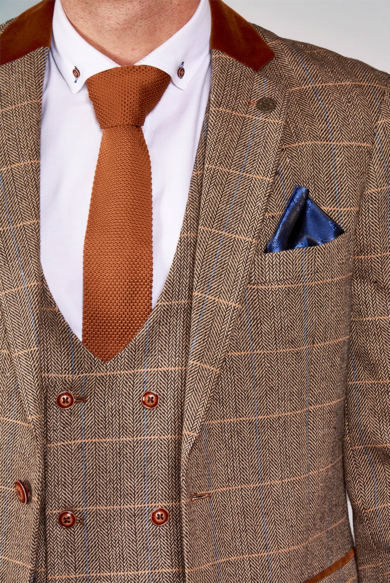 Marc Darcy Ted Tan Tweed Check Blazer - Image 2