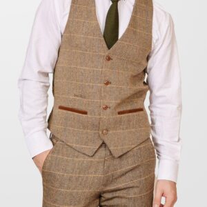 Marc Darcy Ted Tan Tweed Check Waistcoat